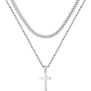Yooblue Mens Cross Necklace Stainless Steel Silver Gold Black Pendant Chain